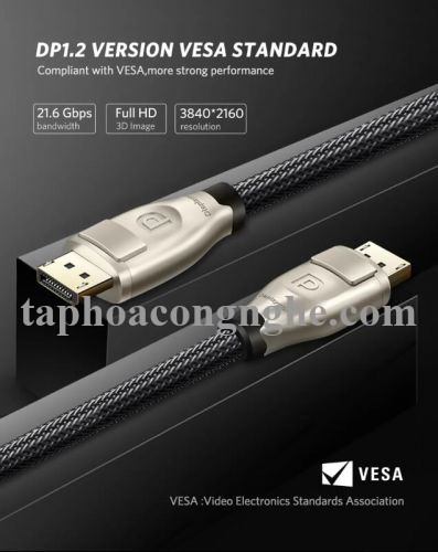 Ugreen 30124 10M Màu Đen Cáp 2 Đầu Displayport V1.2 cao cấp hỗ trợ 4K*2K 60GHz DP107 30030124